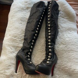 Christian Louboutin Women's Ronfifi Supra Black Thigh High Stilleto Boots size 6